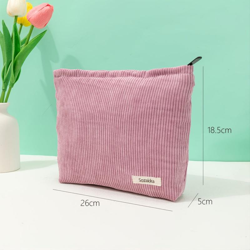 Large Capacity Velvet Makeup Bag with Organizer Pink