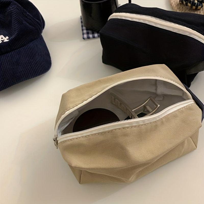 Small Canvas Toiletry Bag for Women Durable Travel Makeup Pouch with Zipper
