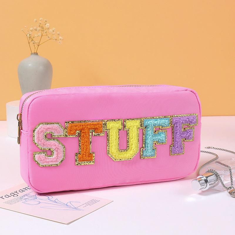 Nylon Preppy Makeup Bag Organizer With Chenille Letter Patch