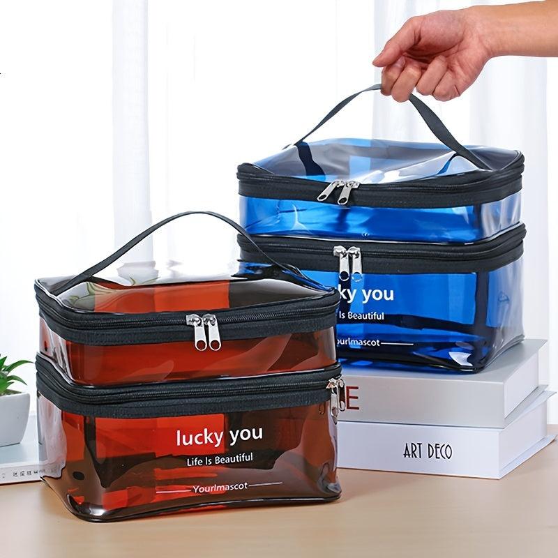 Women's Double Layer Large Capacity Portable Cosmetic Bag