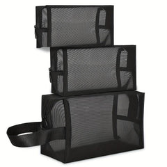 3pcs Portable Mesh Makeup Toiletry Bags with Zipper, Lightweight and Spacious