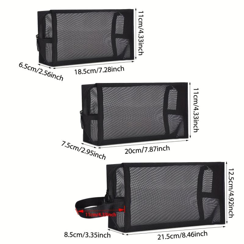 3pcs Portable Mesh Makeup Toiletry Bags with Zipper, Lightweight and Spacious