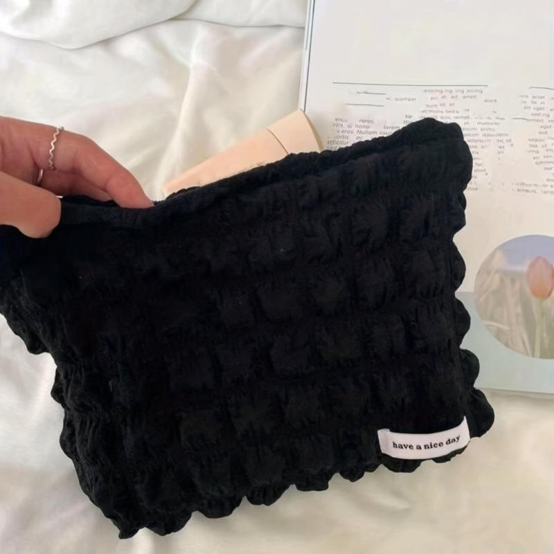 Waffle Makeup Organizer Pouch Ruched Cosmetic Bag Y2k Purse