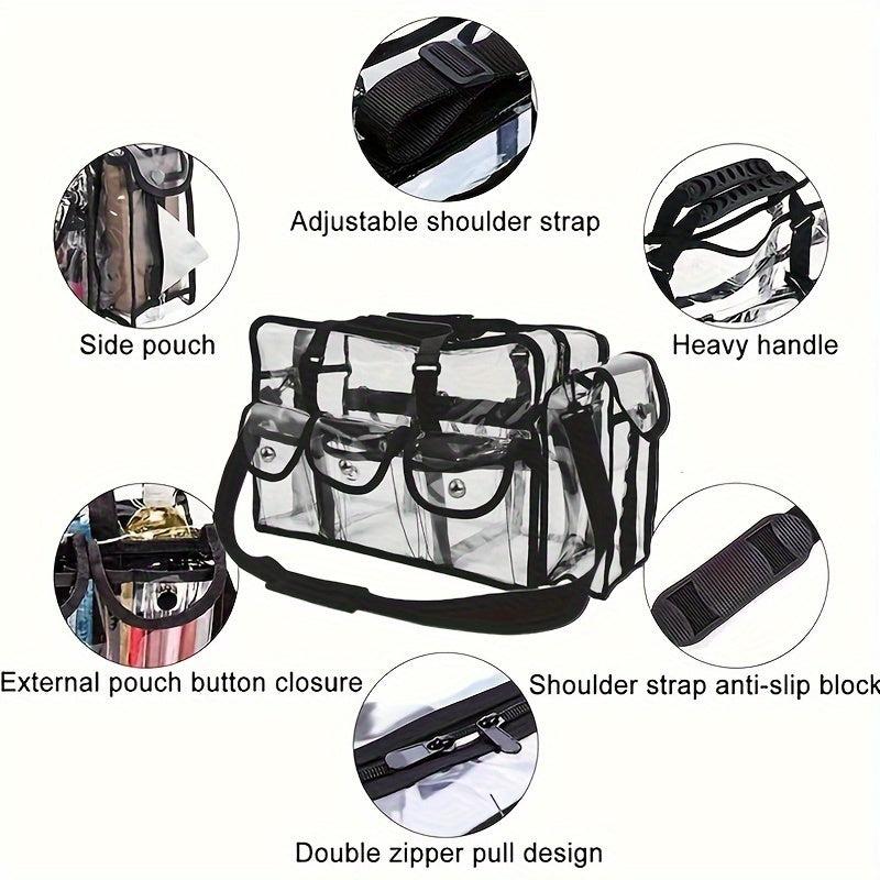 Clear Makeup Organizer Bag Adjustable Strap Sturdy Zipper External Pockets