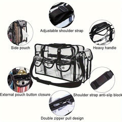 Clear Makeup Organizer Bag Adjustable Strap Sturdy Zipper External Pockets