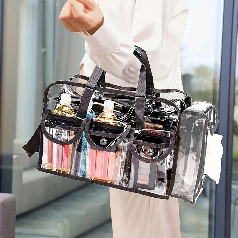Clear Makeup Organizer Bag Adjustable Strap Sturdy Zipper External Pockets