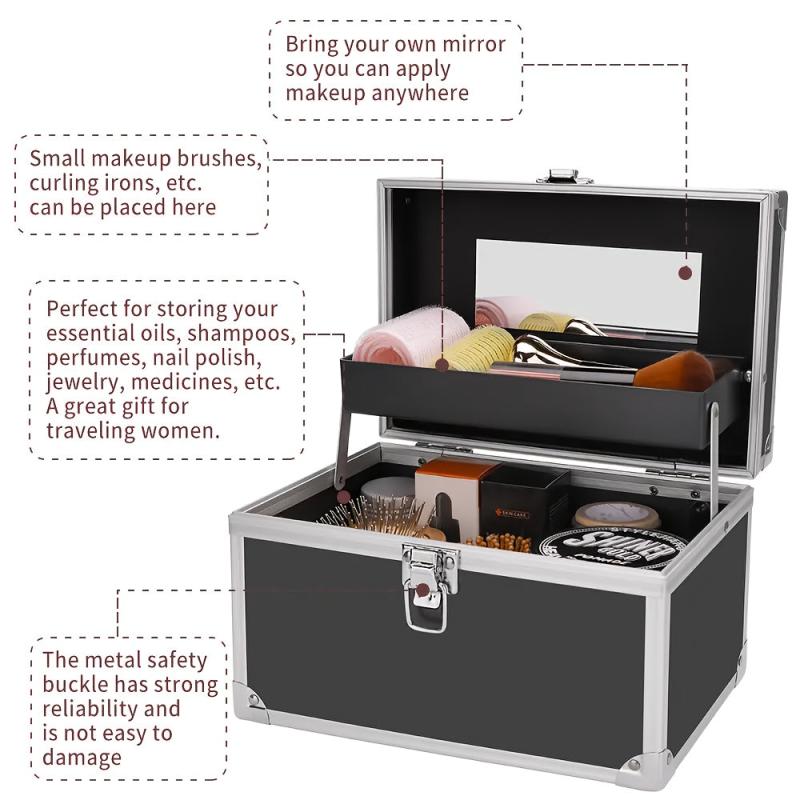 Portable Aluminum Makeup Case Cosmetic Organizer Box