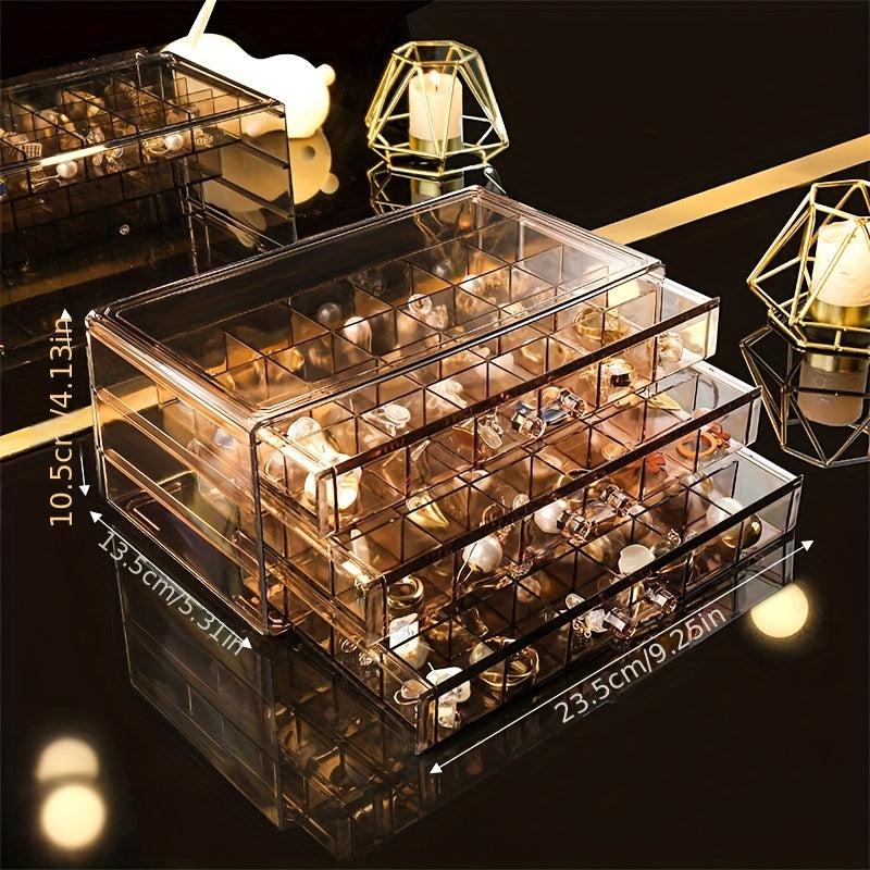 3-Drawer Jewelry Organizer Rings Earrings Holder Clear Box Gift