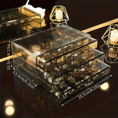3-Drawer Jewelry Organizer Rings Earrings Holder Clear Box Gift
