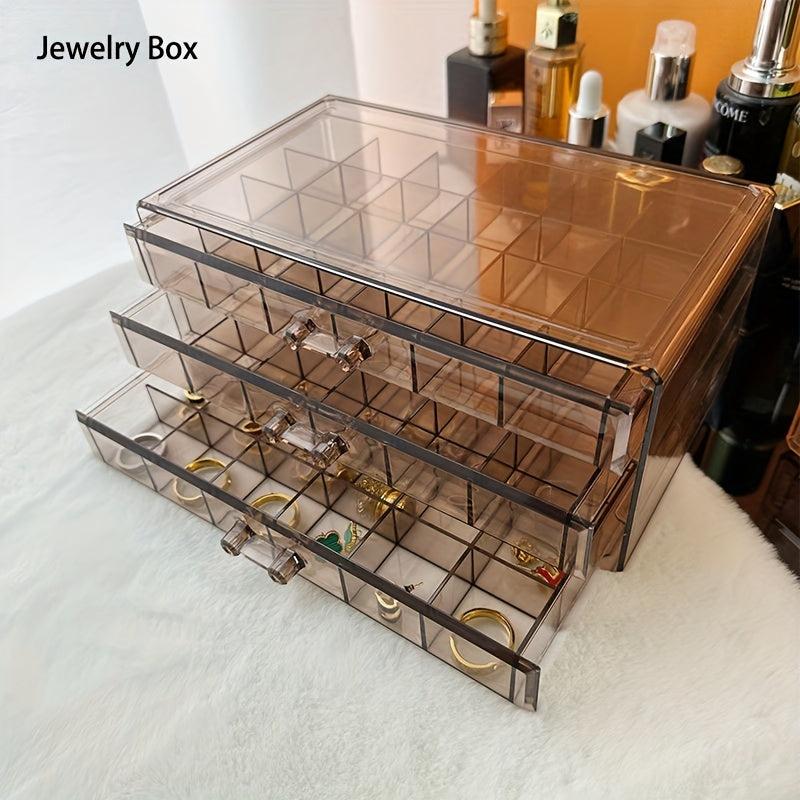 3-Drawer Jewelry Organizer Rings Earrings Holder Clear Box Gift