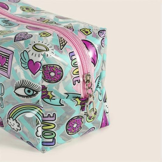Rainbow Heart Pattern Makeup Bag PVC Waterproof Zipper Pouch