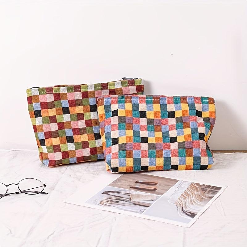 Plaid Makeup Bag Zipper Cosmetic Pouch Large Capacity Organizer
