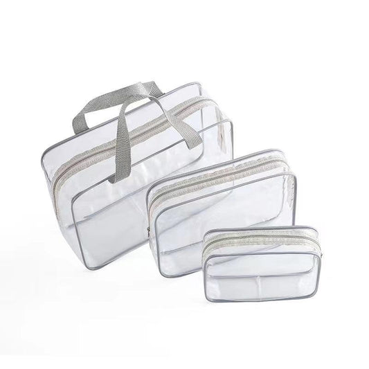 3Pcs Clear Cosmetics Toiletry Bag Portable PVC Travel Wash Storage Grey Pink