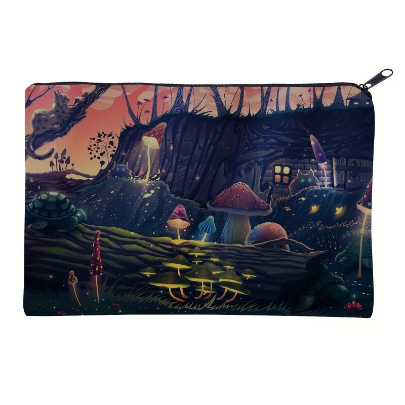 Colorful Mushroom Print Makeup Bag Organizer Travel Toiletry Pouch
