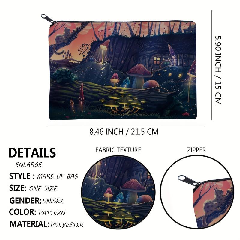 Colorful Mushroom Print Makeup Bag Organizer Travel Toiletry Pouch