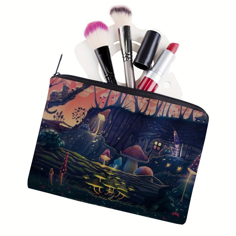 Colorful Mushroom Print Makeup Bag Organizer Travel Toiletry Pouch