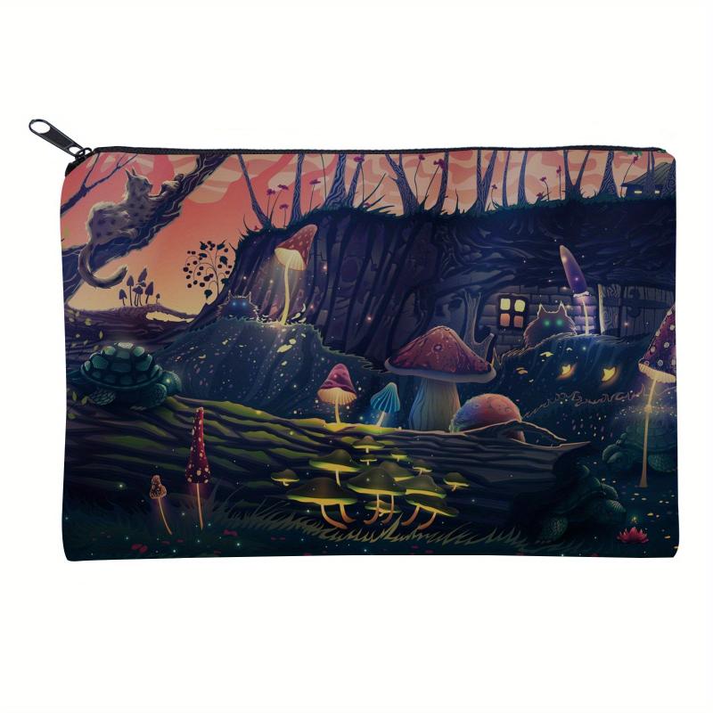 Colorful Mushroom Print Makeup Bag Organizer Travel Toiletry Pouch