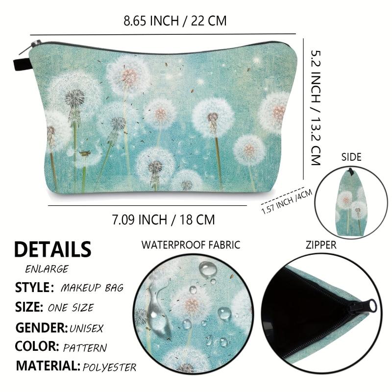 Dandelion Print Cosmetic Bag Roomy Makeup Organizer Travel Toiletry Bag