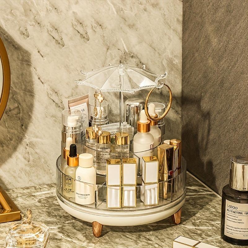 360 Degree Rotating Makeup Organizer Clear Rotatable Cosmetic Storage Box