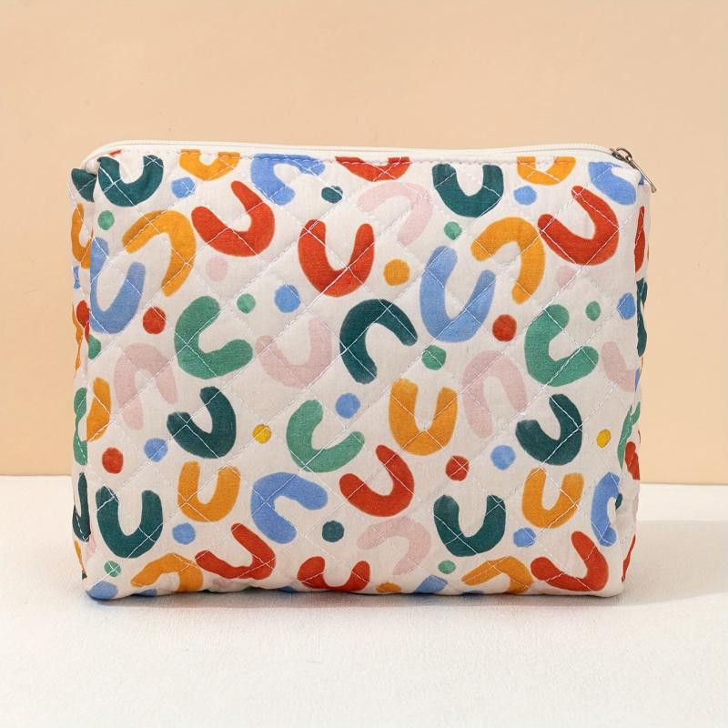 Colorful UU Letter Quilted Cosmetic Bag Travel Makeup Pouch