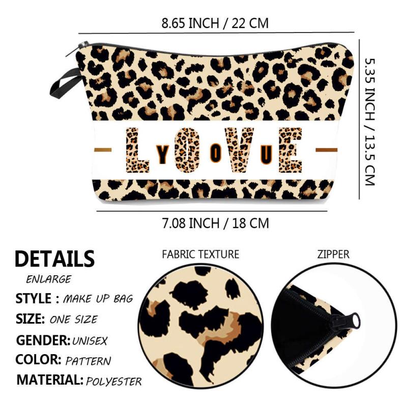Roomy Leopard LOVE Makeup Bag for Travel and Storage
