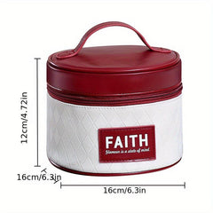 Rhombus Plaid Makeup Case Large Capacity Cosmetic Bag Wine Red Gift