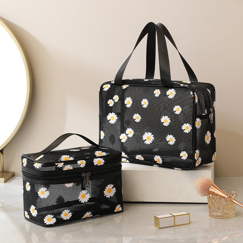 2-Pc Daisy Flower Makeup Bag Set, Transparent Toiletry Organizer Pouch