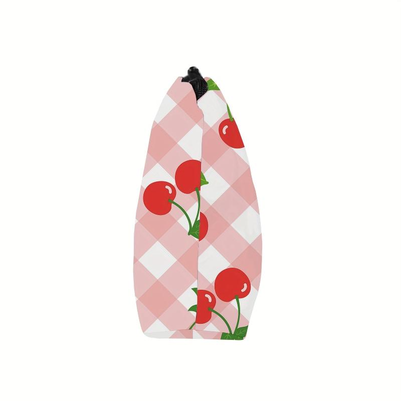 Plaid & Cherry Print Cosmetic Bag For Women Waterproof Purse Makeup Bag