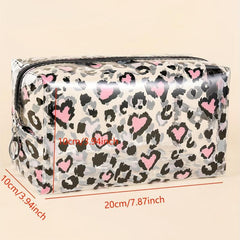 Leopard Heart Pattern Cosmetic Bag for Women