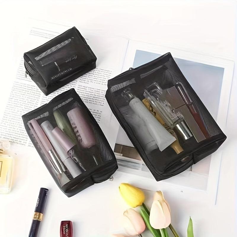 3pcs Mesh Makeup Bags Portable Toiletry Bag