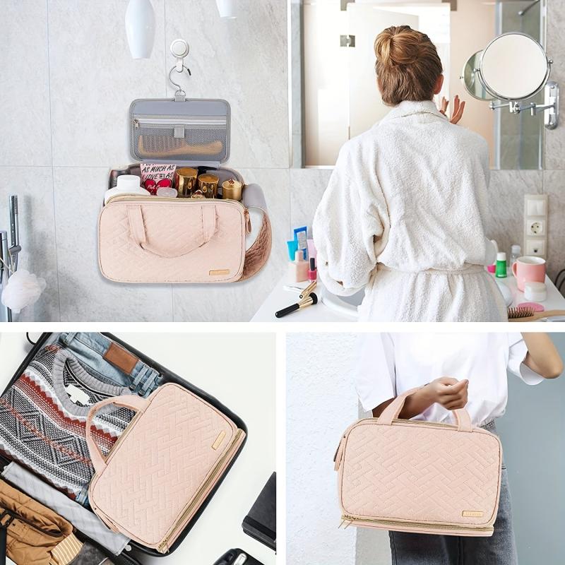 Large Capacity Toiletry Bag Portable Cosmetic Organizer Pink