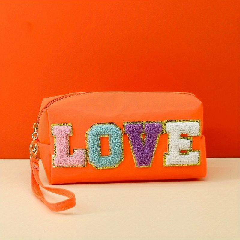 Love Embroidered Letter Patch Toiletry Bag Portable Cosmetic Bag