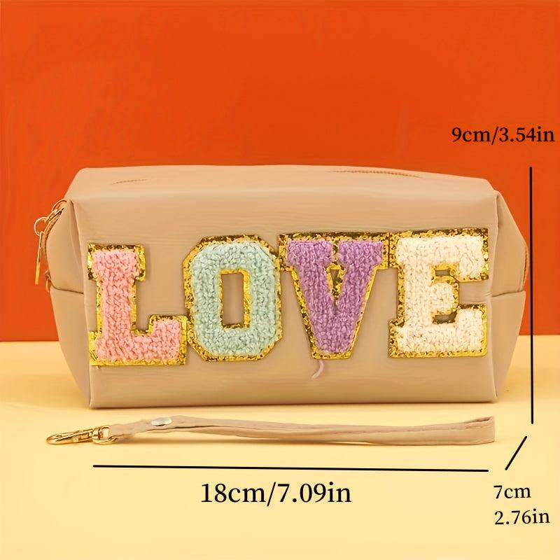 Love Embroidered Letter Patch Toiletry Bag Portable Cosmetic Bag
