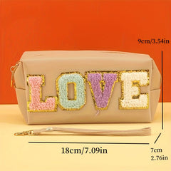 Love Embroidered Letter Patch Toiletry Bag Portable Cosmetic Bag