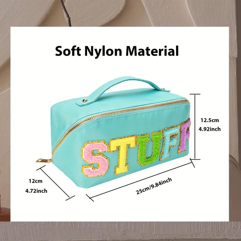 Large Capacity Travel Cosmetic Bag For Women Letter Patch Makeup Bag Waterproof