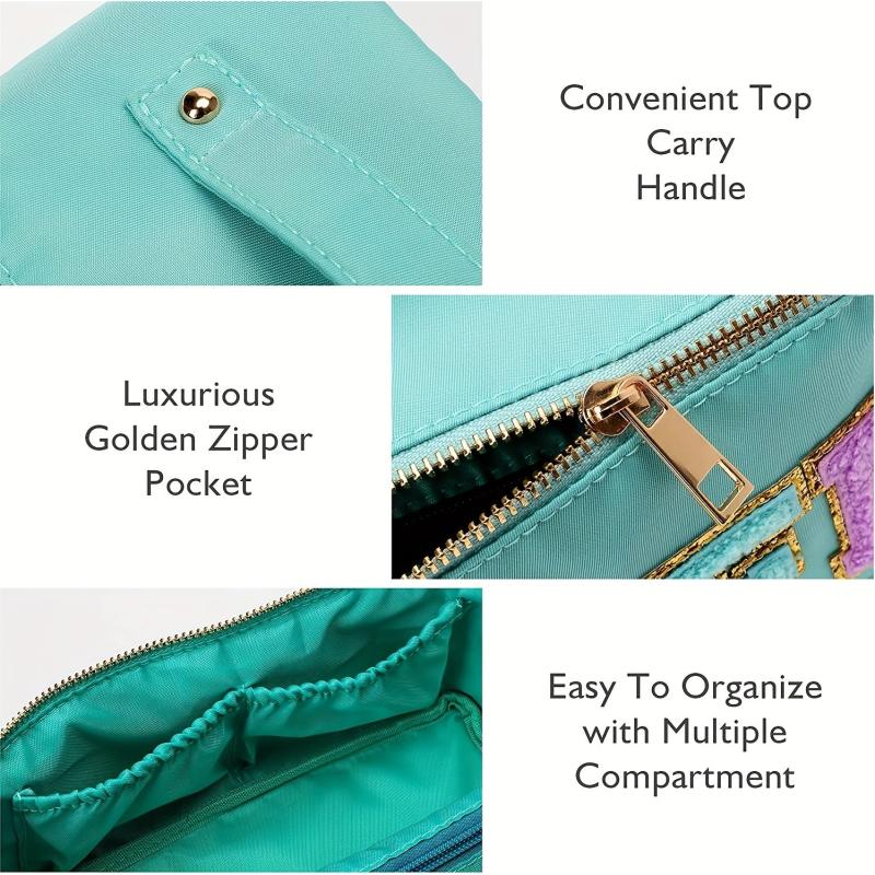 Large Capacity Travel Cosmetic Bag For Women Letter Patch Makeup Bag Waterproof