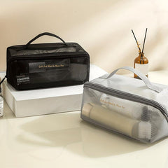 Large Capacity Mesh Makeup Bag With Handy Handle Clear Toiletry Bag