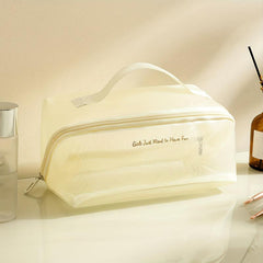 Large Capacity Mesh Makeup Bag With Handy Handle Clear Toiletry Bag