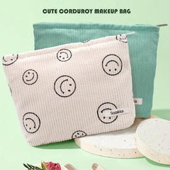 2Pcs Corduroy Makeup Bag Large Capacity Women Organizer Zipper Pouch