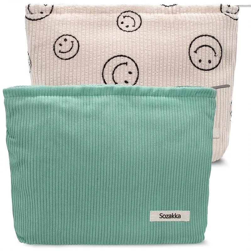 2Pcs Corduroy Makeup Bag Large Capacity Women Organizer Zipper Pouch