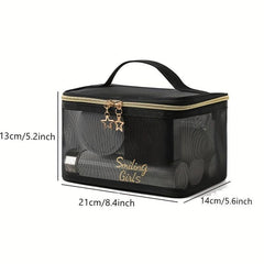 Breathable Mesh Clear Makeup Bag Nylon Makeup Pouch Portable Toiletry Bag