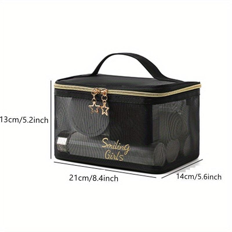 Breathable Mesh Clear Makeup Bag Nylon Makeup Pouch Portable Toiletry Bag