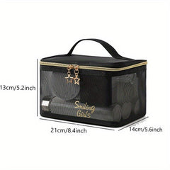 Breathable Mesh Clear Makeup Bag Nylon Makeup Pouch Portable Toiletry Bag