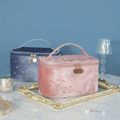 Velvet Makeup Bag with Handle Cosmetic Bags Star Pattern Toiletry Travel Bag