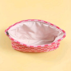 Grid Print Large Cosmetic Bag Travel Toiletry Bag Handbag Gift For Women Girls
