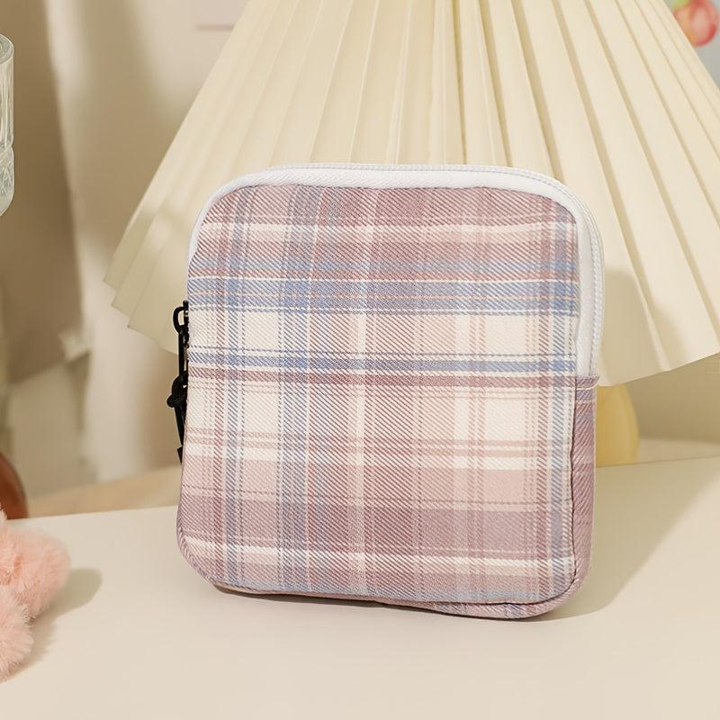 Plaid Pattern Sanitary Napkin Storage Bag for Girls and Women