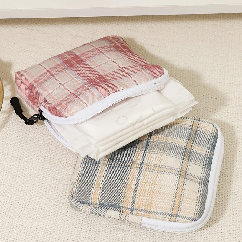 Plaid Pattern Sanitary Napkin Storage Bag for Girls and Women