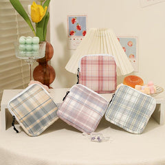 Plaid Pattern Sanitary Napkin Storage Bag for Girls and Women