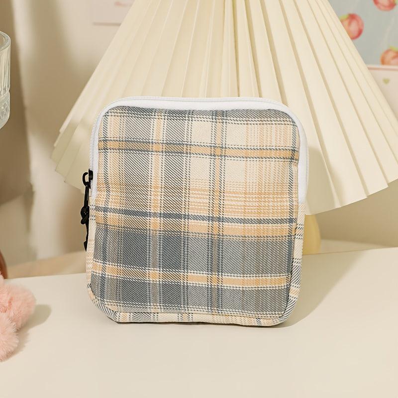 Plaid Pattern Sanitary Napkin Storage Bag for Girls and Women