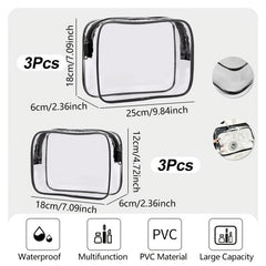 6pcs PVC Clear Toiletry Bags Travel Cosmetic Makeup Bags With Zipper